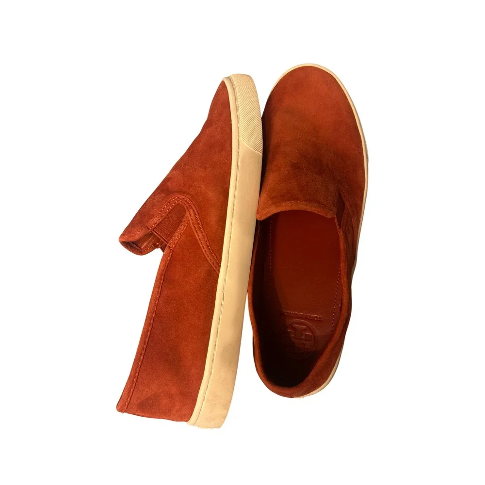 Tory Burch Suede Slip On Sneakers Womens 10.5‎ Burnt Orange LIKE NEW 46043
